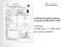 Certificato qualifica saldatore per acciao al carbonio