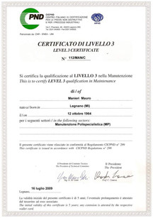Certificazione delle competenze dei manutentori; Operatore Certificato UNI EN 473